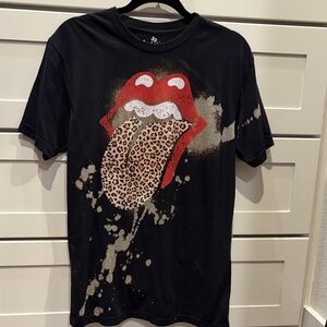 Black Rolling Stones Leopard Print Graphic TShirt